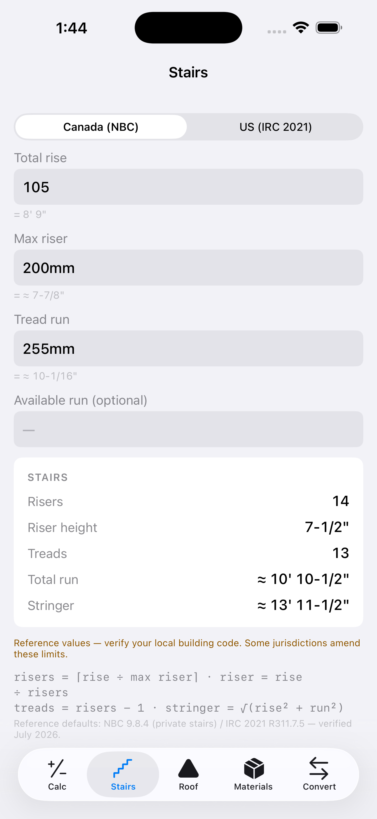 ShopMath stairs calculator