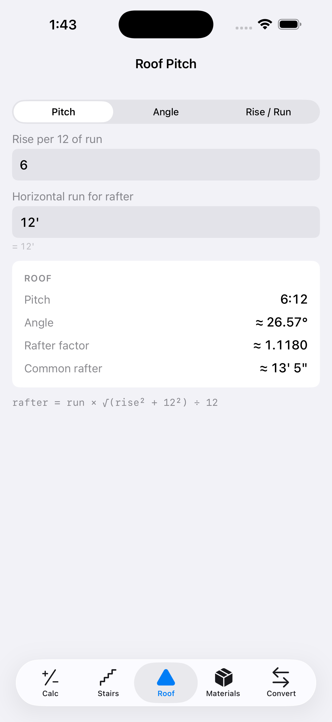 ShopMath roof pitch calculator